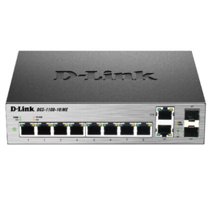 D Link (DGS-1100-10) 8-port 1000 Base -T Easy Smart gigabit Switch with 2 combo 100/1000Base- T/SFP ports, IPv6 Support, Metro Ethernet Switch