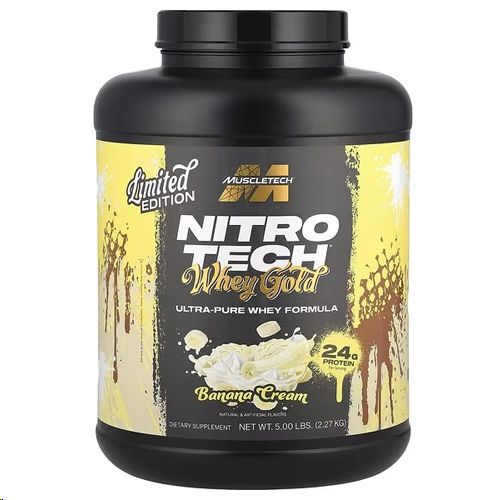 MuscleTech Whey Protein Powder Banana Cream Nitro-Tech Whey Protein Isolate Smoothie Mix for Lean Muscle & Fast Recovery - 24g of Whey Gold Protein for